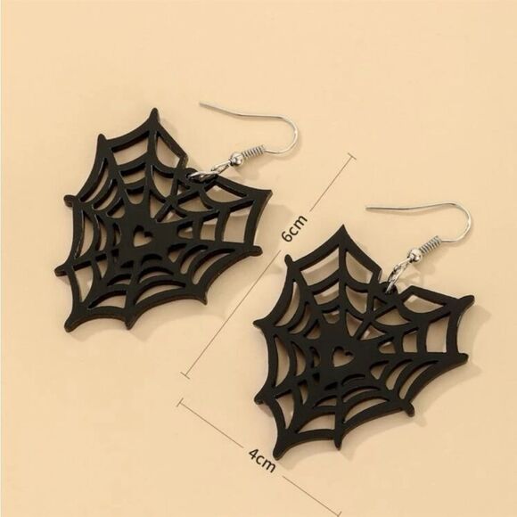 Black & Silver Spiderweb Halloween Earrings - Picture 3 of 3